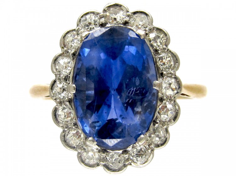 Native-Cut Ceylon Sapphire & Diamond Edwardian Ring