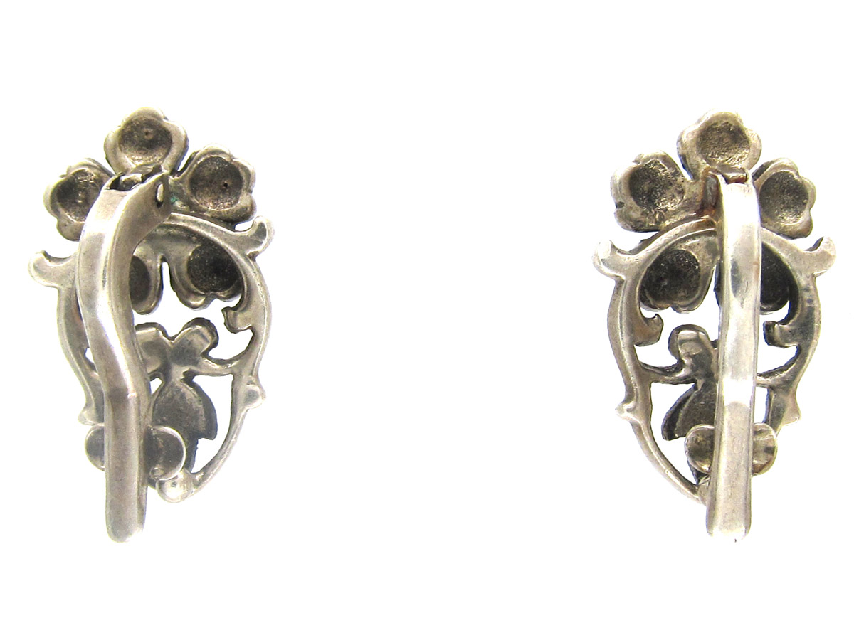 Silver & Marcasite Flower Clip Earrings (70F) | The Antique Jewellery ...