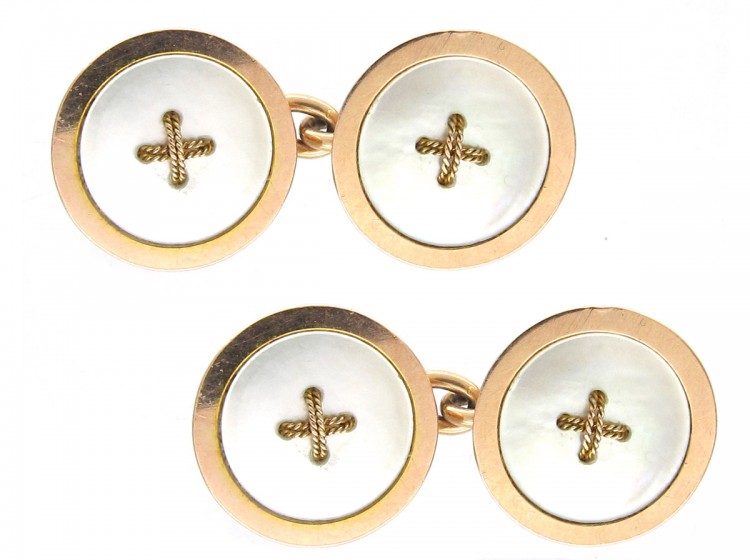 Art Deco 9ct Gold Mother of Pearl Button Cufflinks