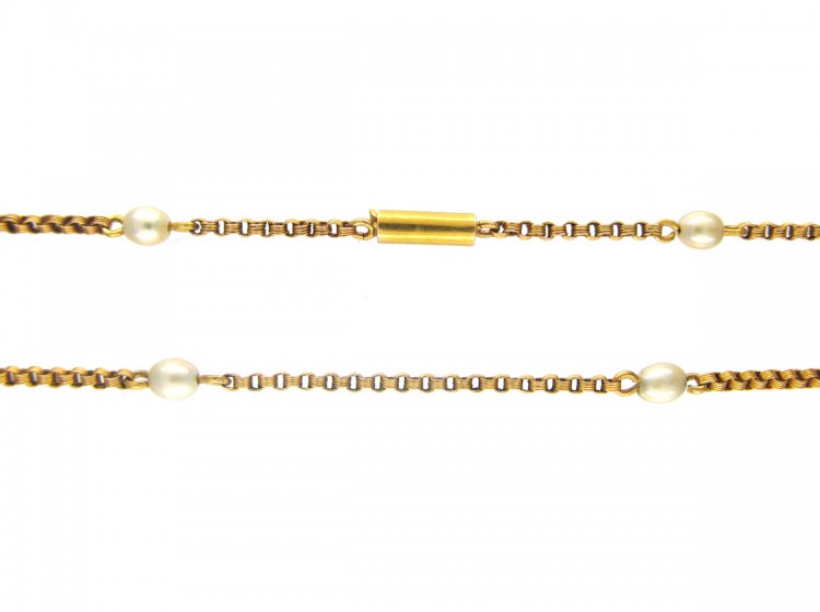 Victorian 15ct Gold Natural Pearl Chain