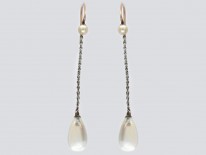 Moonstone & Pearl Drop Earrings with Platinum Chain