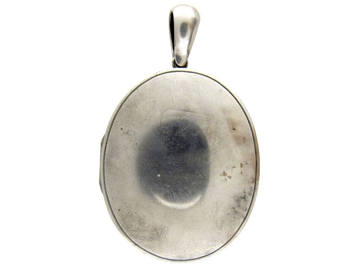 Victorian Silver & Enamel Oval Locket (131F) | The Antique Jewellery ...