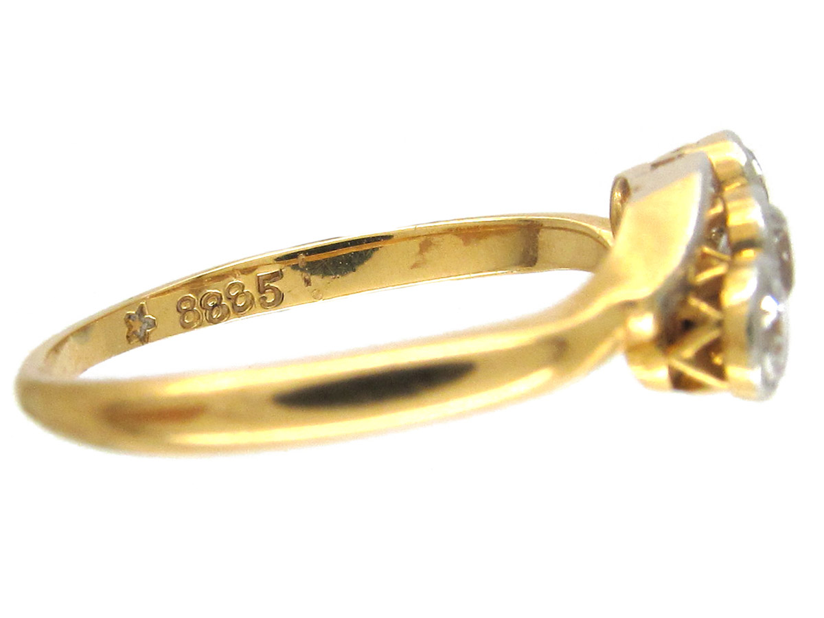 Three Stone Diamond Crossover Ring (826D) | The Antique Jewellery Company
