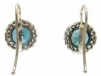 Edwardian Blue Zircon & Diamond Cluster Earrings