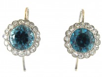 Edwardian Blue Zircon & Diamond Cluster Earrings