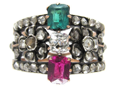 Diamond, Emerald & Ruby Belle Epoque Ring
