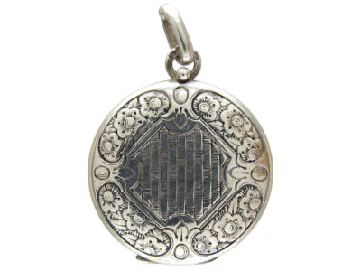 Art Deco Round Silver Locket Pendant