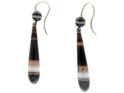 Victorian Silver Banded Sardonyx Drop Earrings