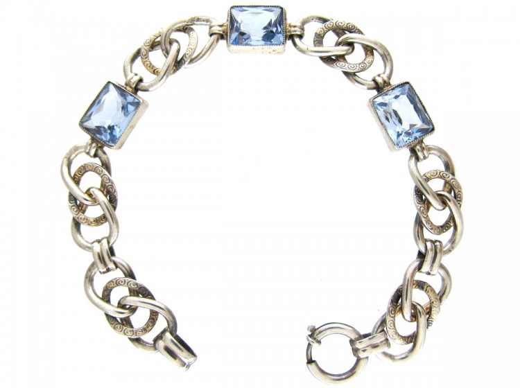 Silver & Blue Paste Art Deco Bracelet