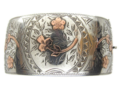 Victorian Flower & Shamrock Silver & Gold Overlay Bangle