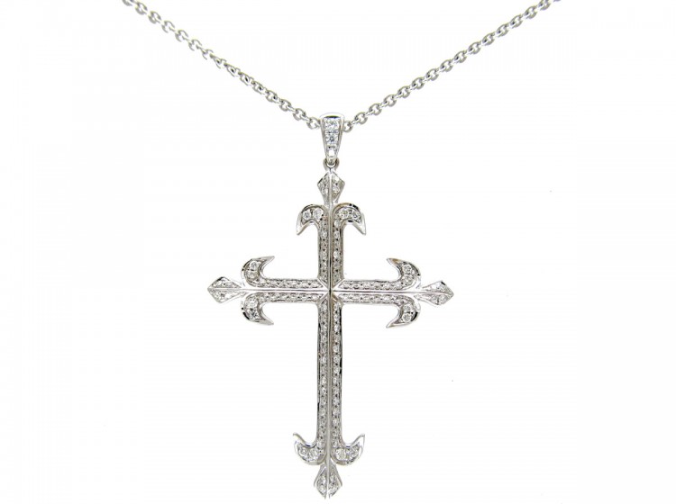 Diamond Set & White Gold Cross on Chain