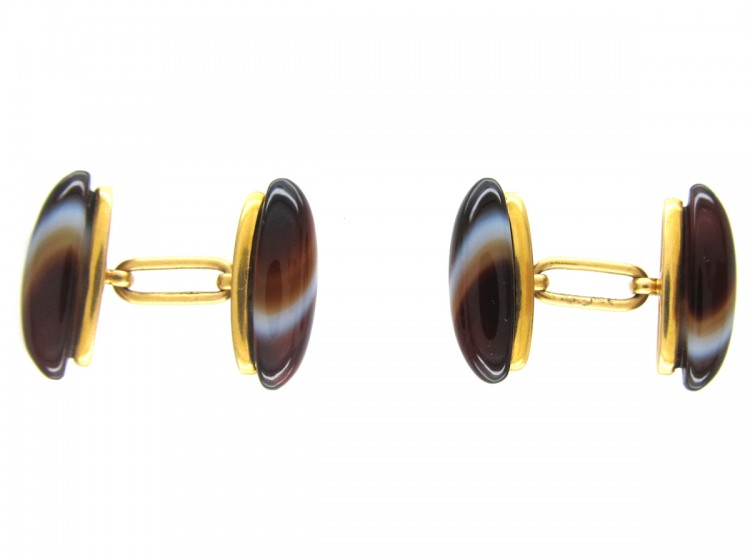 Banded Onyx 18ct Gold Victorian Cufflinks