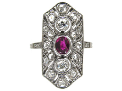 Art Deco Ruby & Diamond Rectangular Ring