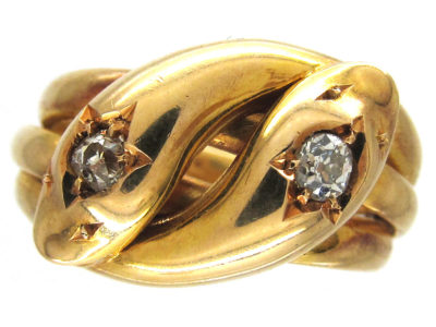 Victorian 18ct Gold & Diamond Double Snake Ring