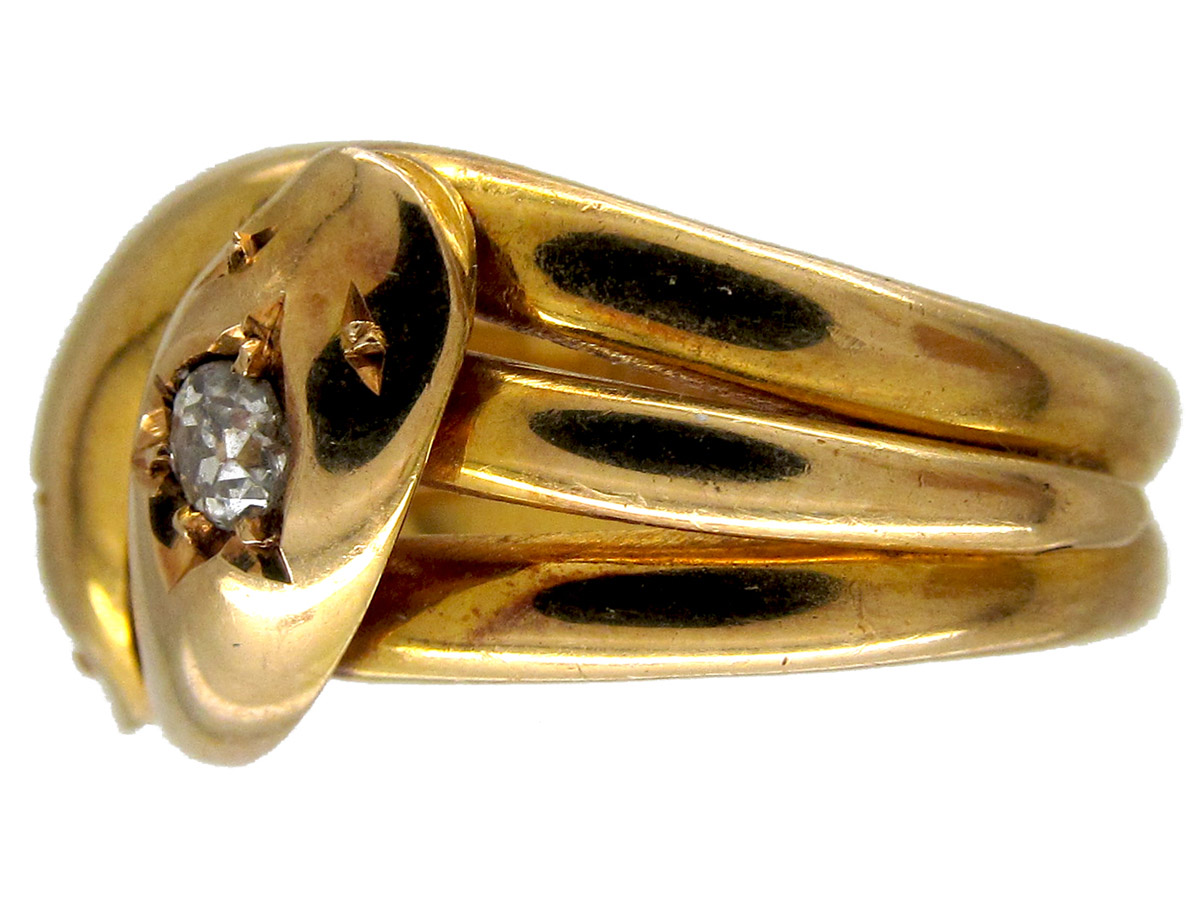 Victorian 18ct Gold & Diamond Double Snake Ring - The Antique Jewellery