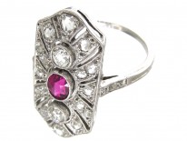 Art Deco Ruby & Diamond Rectangular Ring