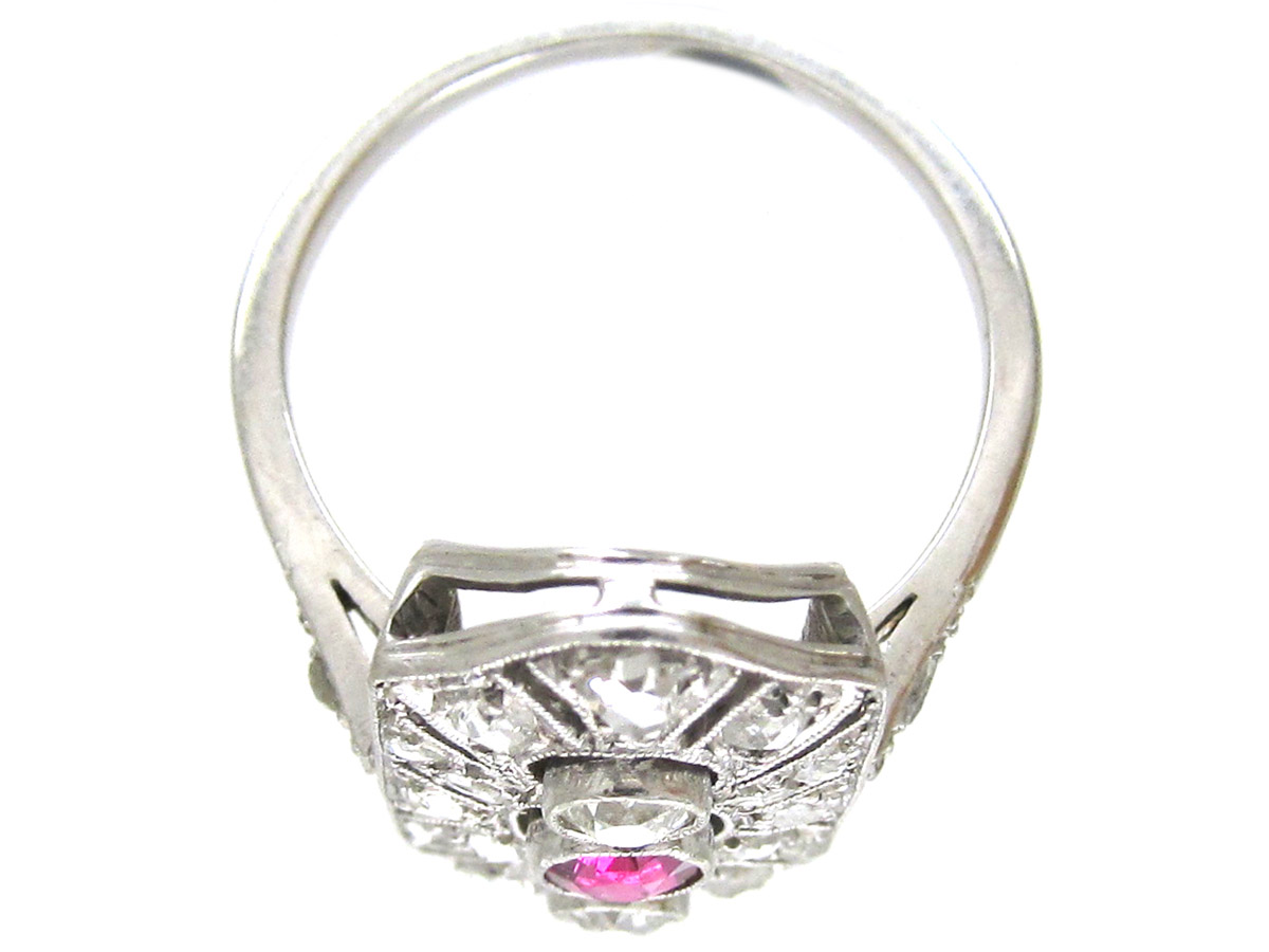 Art Deco Ruby & Diamond Rectangular Ring (226F) The Antique Jewellery
