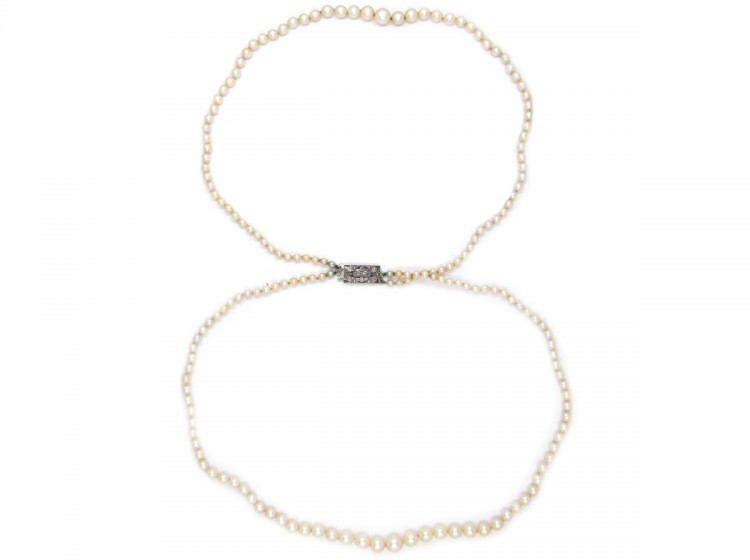 Two Row Graduated Pearl Necklace with Diamond Clasp