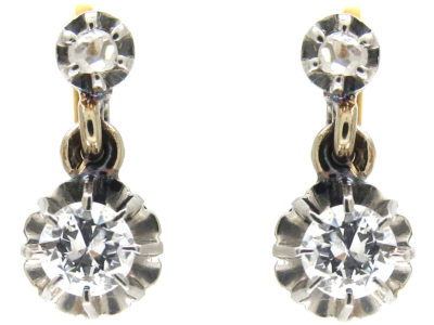 Early 20th Century 18ct Gold & Platinum, Two Stone Diamond Drop Dormeuse Earrings