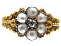 Georgian Pearl & Diamond Cluster Opening Ring