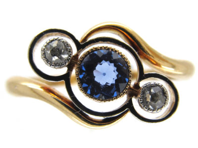 Art Nouveau Sapphire & Diamond Crossover Ring
