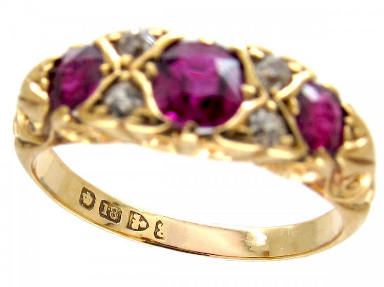 Victorian Ruby & Diamond Three Stone Ring
