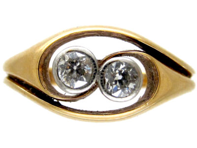 Art Nouveau Two Stone Diamond Twist Ring