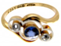 Art Nouveau Sapphire & Diamond Crossover Ring