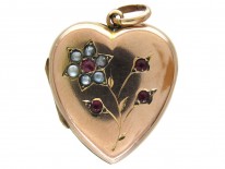 Garnet & Pearl Flower Heart Locket