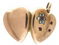 Garnet & Pearl Flower Heart Locket