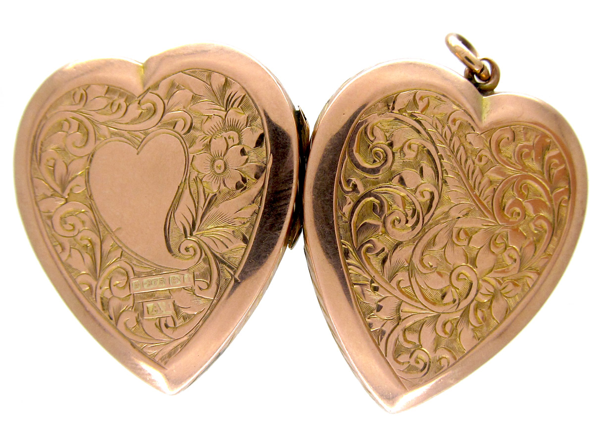 Large 9ct Gold Heart Locket (297F) The Antique Jewellery Company