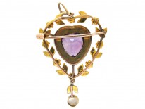 Edwardian Amethyst & Natural Split Pearl Heart Shaped Pendant