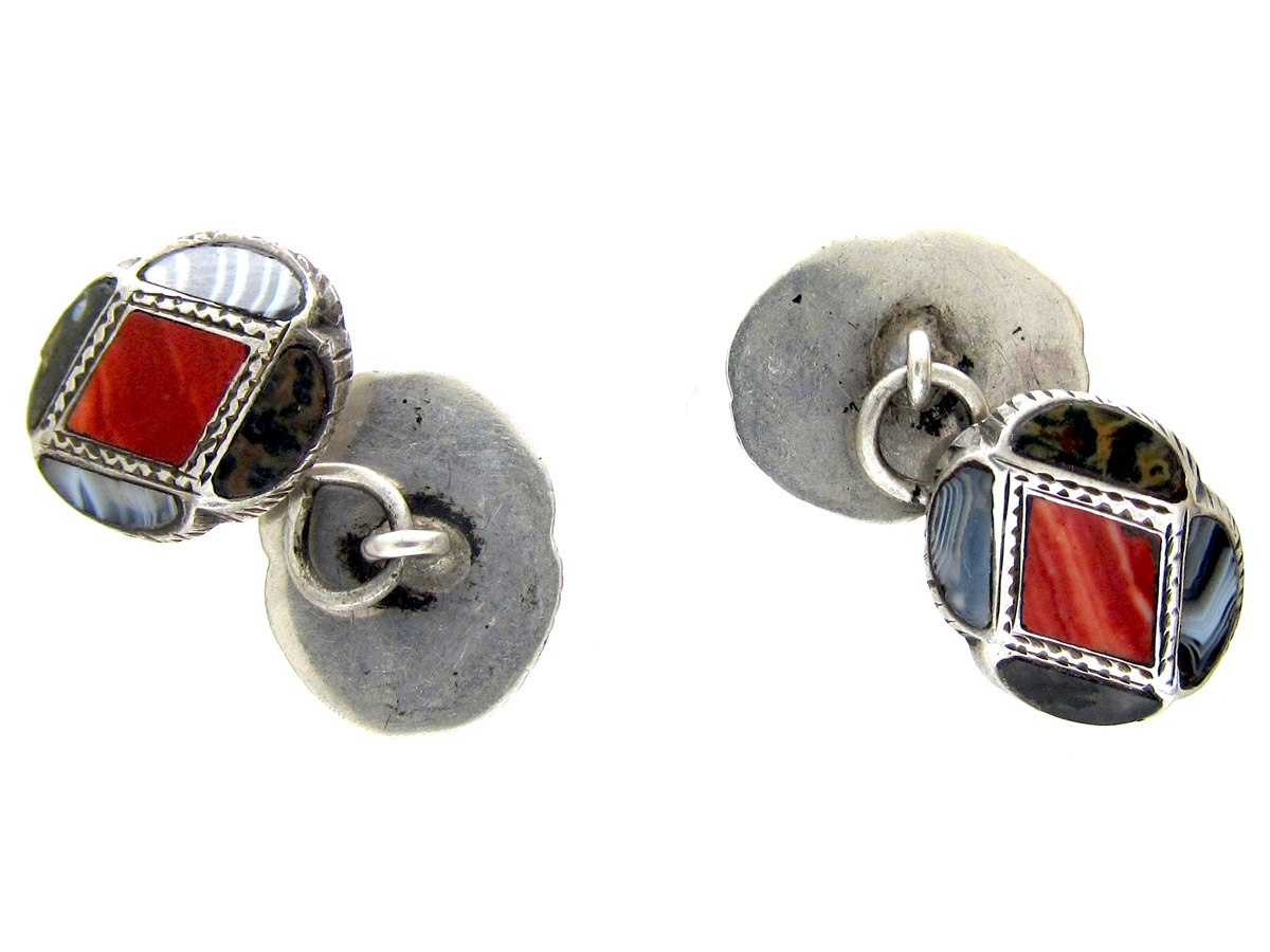 Vintage Scottish, Jasper Agate on sale Sterling Silver Square Cufflinks