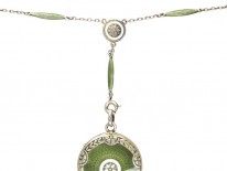 Art Deco Green Enamel & Silver Pendant on Original Chain