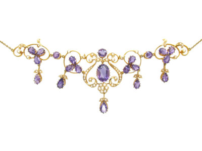 15ct Gold Amethyst & Natural Pearl Edwardian Necklace