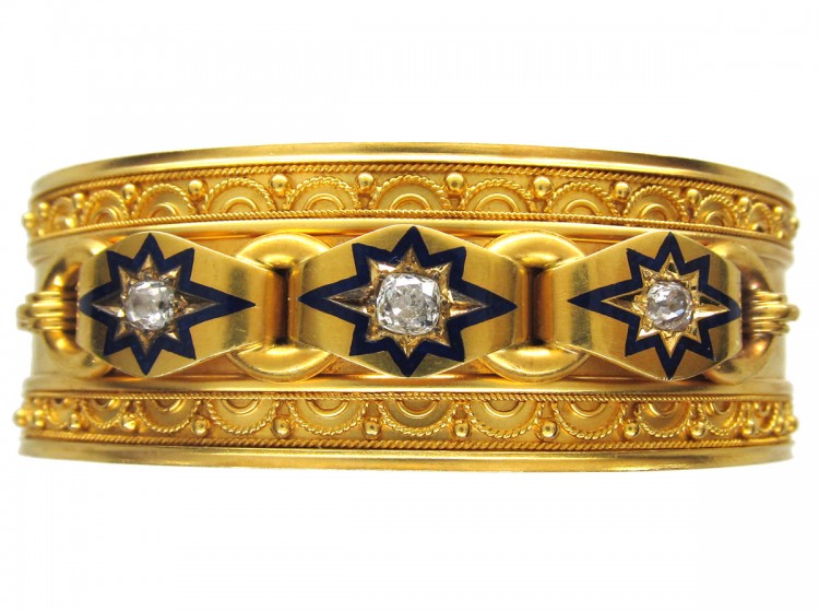 Victorian 18ct Gold Diamond & Enamel Bangle
