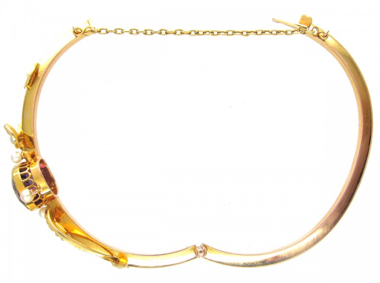 15ct Gold Amethyst & Natural Split Pearls Bangle