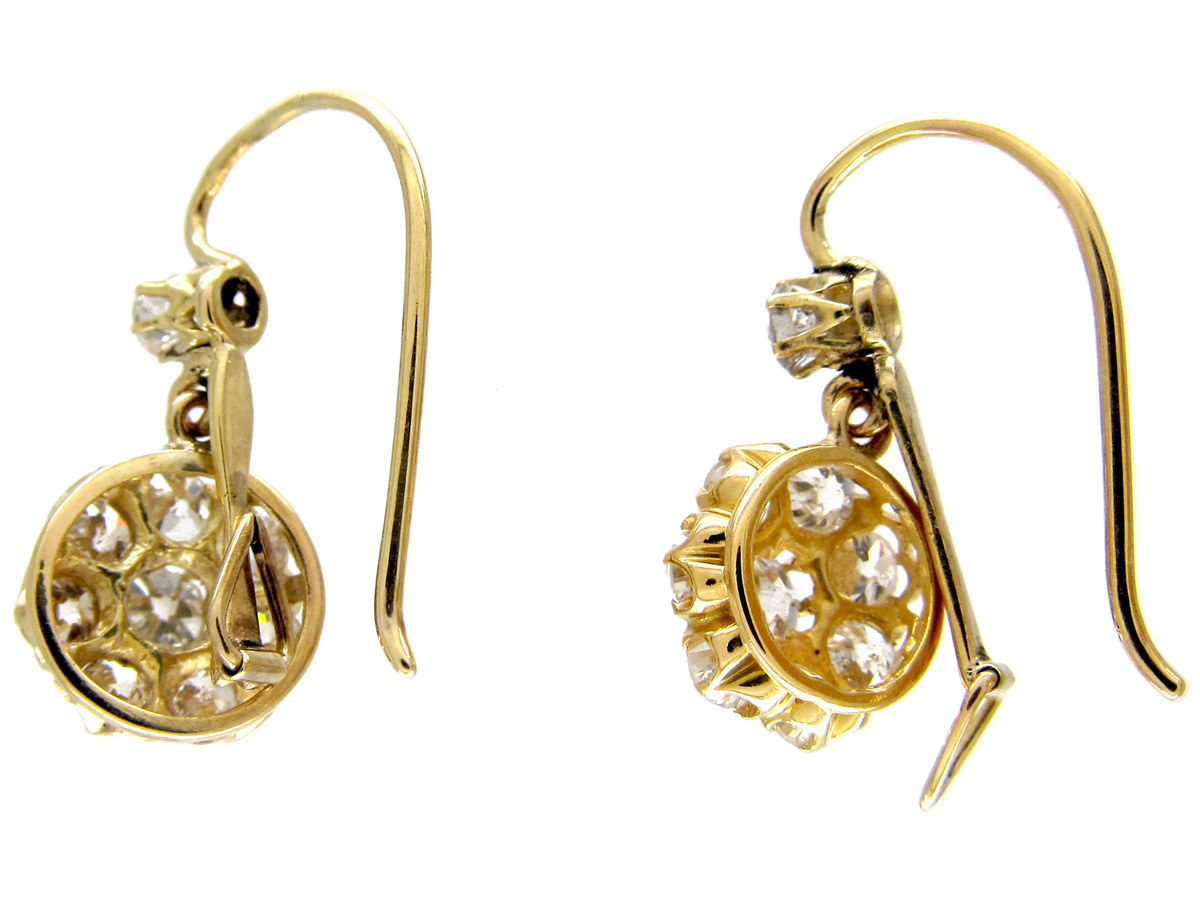 18ct Gold Diamond Drop Cluster Earrings (267F) | The Antique Jewellery ...