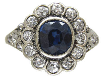 Edwardian Sapphire & Diamond Cluster Ring