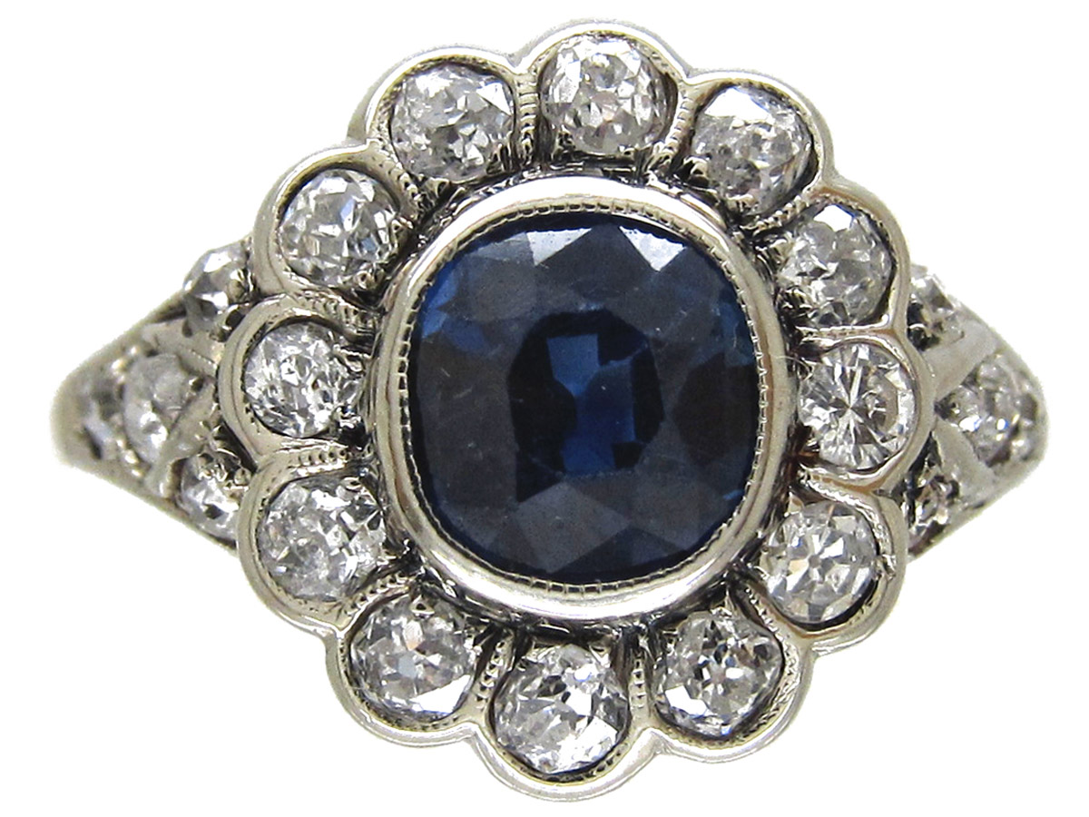 Edwardian Sapphire & Diamond Cluster Ring (316F) | The Antique ...