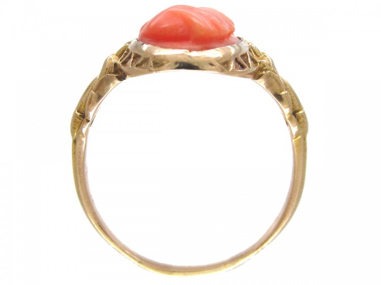 Art Nouveau Gold & Carved Coral Egyptian Revival Ring