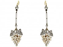 Edwardian 15ct Gold, Platinum & Natural Pearl Grape Drop Earrings