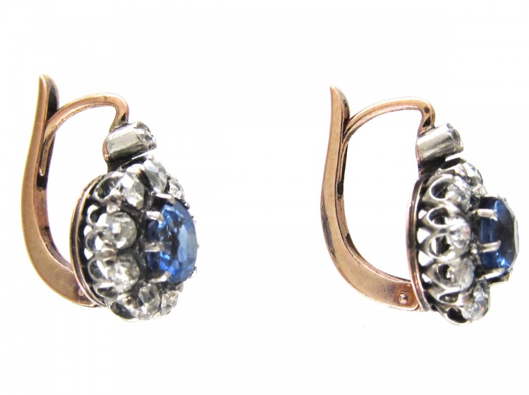 Edwardian Sapphire & Diamond Cluster Earrings