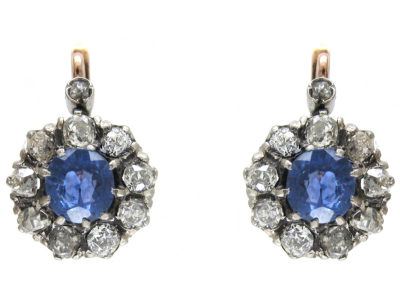 Edwardian Sapphire & Diamond Cluster Earrings