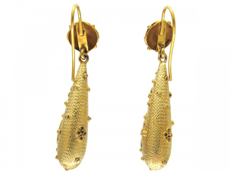 Gold Georgian Turquoise Set Drop Earrings
