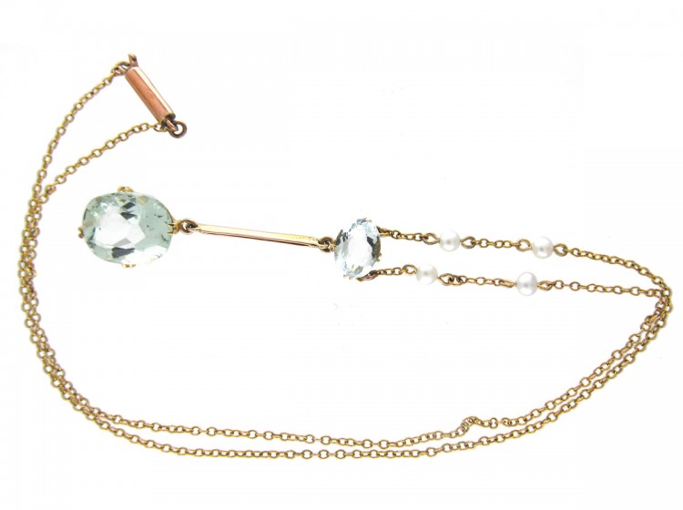 Aquamarine & Pearl Pendant on Chain