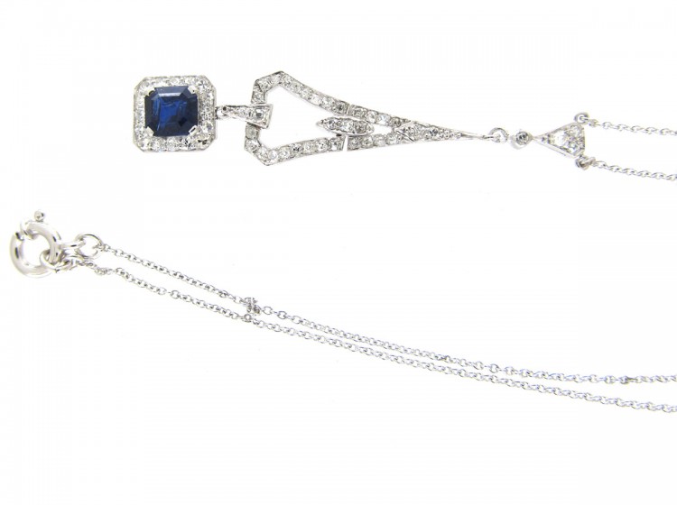 Art Deco Sapphire & Diamond Pendant on Chain