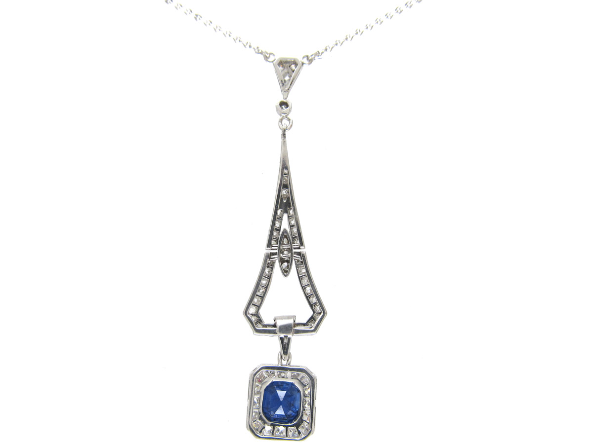 Art Deco Sapphire & Diamond Pendant on Chain (323F) | The