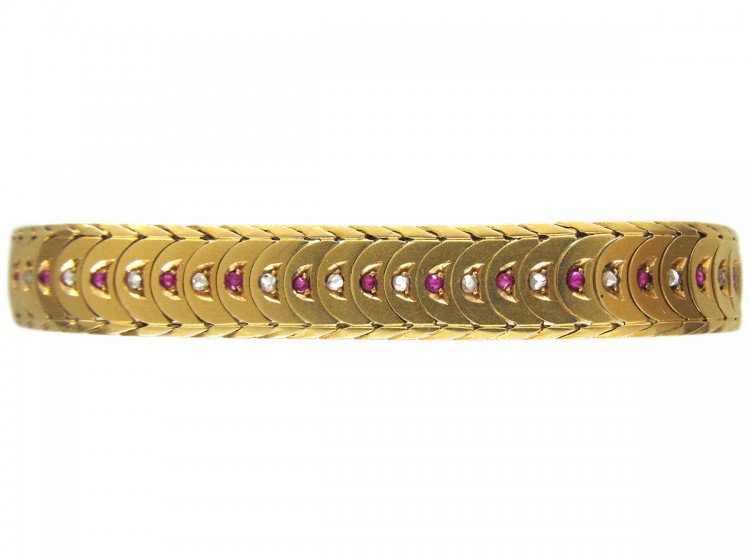 Edwardian 18ct Gold Ruby & Diamond Overlap Design Bracelet