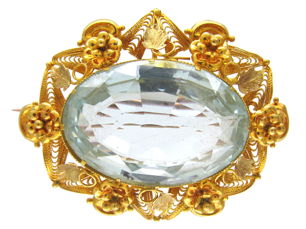 Large Aquamarine 18ct Gold Regency Brooch (353F) The Antique